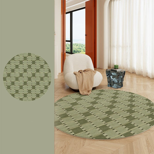 Contemporary Modern Rug for Living Room, Green Modern Area Rugs for Bedroom, Geometric Round Rugs for Dining Room, Circular Modern Rugs under Chairs-Silvia Home Craft