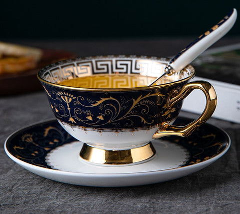 Bone China Porcelain Tea Cup Set, Unique Blue Tea Cup and Saucer in Gift Box, Royal Ceramic Cups, Elegant Ceramic Coffee Cups-Silvia Home Craft