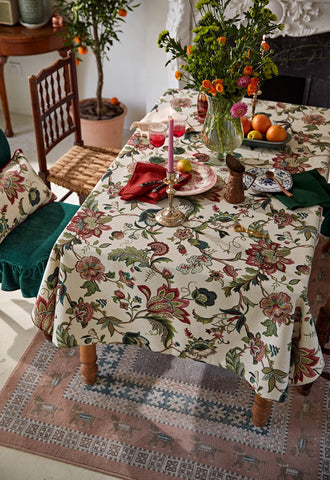 Rustic Garden Floral Tablecloth for Round Table, Spring Flower Table Cover for Kitchen, Modern Rectangular Tablecloth Ideas for Dining Room Table-Silvia Home Craft