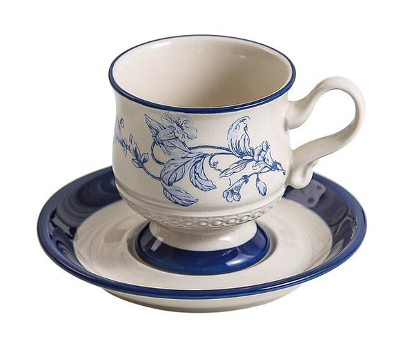 Creative Blue Coffee Cup and Saucer, 8 oz Ceramic Cups for Traditional Afternoon Tea, Creative Porcelain Tea Cup Saucer Set, Beautiful British Tea Cups-Silvia Home Craft
