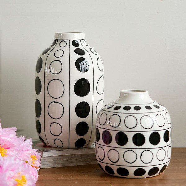 Small Flower Vases on Table, Ceramic Bud Vases, Black and White Polka Dot Flower Vase, Modern Porcelain Flower Vases, Handmade Water Holding Flower Vases-Silvia Home Craft
