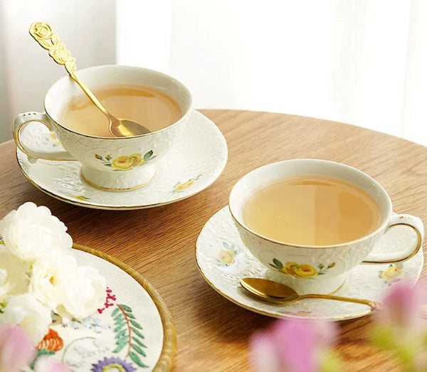 Ceramic Tea Cup with Saucer, Tea Cup Set, Vintage Tea Cup Set, Modern Ceramic Cups, European Tea Cup Set, Porcelain Tea Cups, Floral Tea Cup Set, Classic British Tea Cups, Elegant Tea Cup With Saucer-Silvia Home Craft