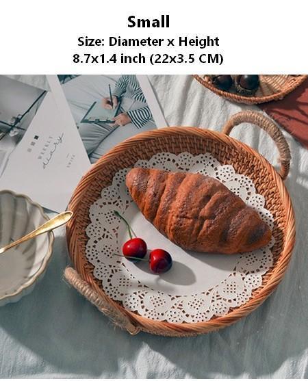 Rattan Storage Basket with Handle, Fruit Basket, Woven Round Basket, Storage Baskets for Tea Table T-Silvia Home Craft