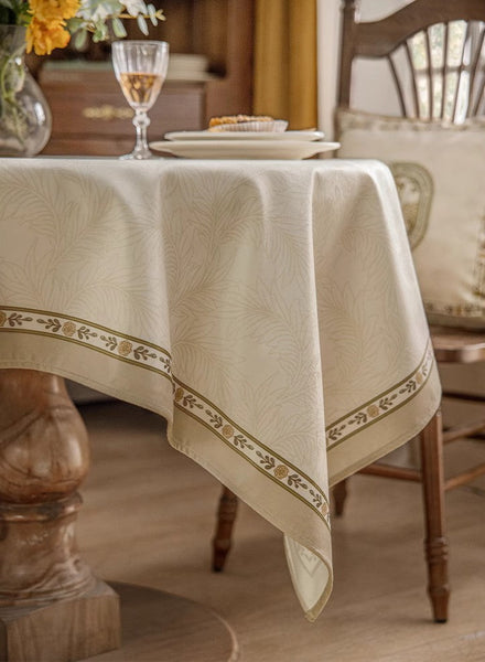 Cream Color Table Cover for Dining Room Table, French Style Tablecloth for Dining Table, Modern Rectangle Tablecloth for Oval Table-Silvia Home Craft