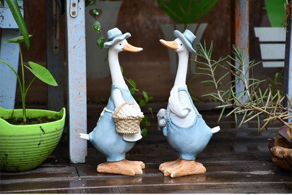 Duck Couple Statue for Garden, Animal Statue for Garden Courtyard Ornament, Villa Outdoor Decor Gardening Ideas-Silvia Home Craft