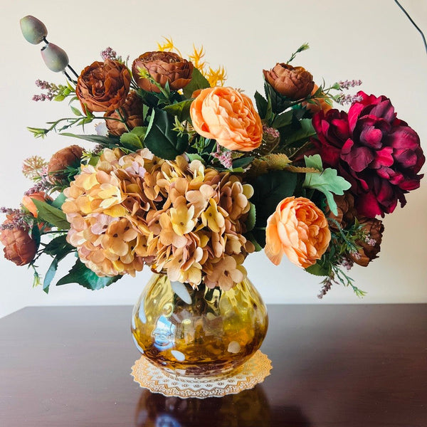 Large Bunch of Autumn Flowers Arrangement Interior Design, Peony Faux Silk Floral Bouquet Table Centerpiece, Modern Artificial Floral Arrangement for Bedroom-Silvia Home Craft
