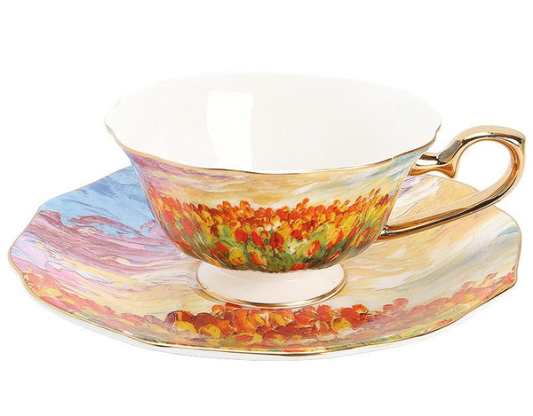 Elegant Ceramic Coffee Cups, Flower Field Vintage Porcelain Tea Cup Saucer Set, Unique British Tea Cup and Saucer in Gift Box, Royal Ceramic Cups-Silvia Home Craft
