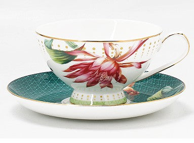 Lotus Flower Porcelain Tea Cup Saucer Set, Elegant Ceramic Coffee Cups, Beautiful British Tea Cups, Traditional English Tea Cup and Saucer-Silvia Home Craft