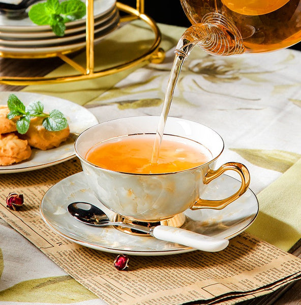 Elegant Ceramic Coffee Cups, 6.8 oz Tea Cup and Saucer in Gift Box as Birthday Gift, Beautiful British Tea Cups, Royal Porcelain Tea Cup Set-Silvia Home Craft