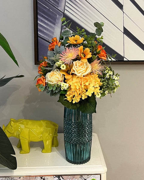 Large Bunch of Autumn Flowers Arrangement Interior Design, Modern Artificial Floral Arrangement for Bedroom, Beautiful Faux Silk Floral Bouquet Table Centerpiece-Silvia Home Craft