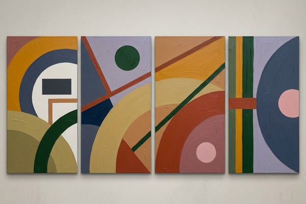 Modern Contemporary Paintings, Geometric Abstract Paintings, Hand Painted Canvas Art, Multi Panel Wall Painting-Silvia Home Craft