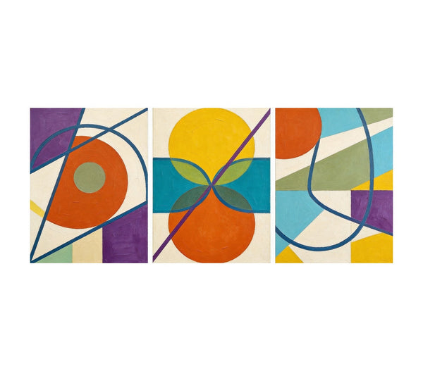 Abstract Paintings for Mid Century Modern Living Room, Multi Panel Canvas Art, Geometric Pattern Contemporary Artwork-Silvia Home Craft