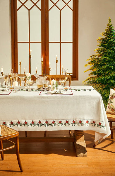 Modern Rectangle Tablecloth for Dining Room Table, Flower Pattern Tablecloth for Home Decoration, Square Tablecloth, Farmhouse Table Cloth, Christmas Tablecloth-Silvia Home Craft