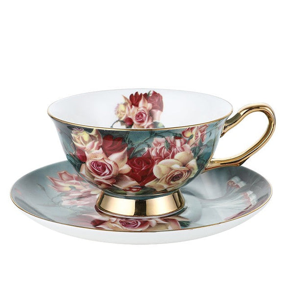 Rose Royal Ceramic Cups, Elegant Flower Ceramic Coffee Cups, Afternoon Porcelain Tea Cup Saucer Set, 6.8 oz Tea Cup and Saucer in Gift Box-Silvia Home Craft