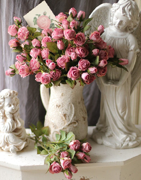 Artificial Flowers for Living Room, 12 Branches of Pink Rose Flowers, Pink Rose Flower in Vase, Real Touch Flowers, Simple Flower Arrangement Ideas for Home Decoration-Silvia Home Craft