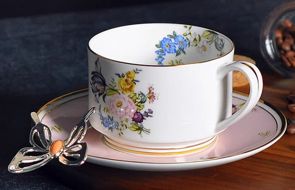 Beautiful Flower British Tea Cups, Creative Bone China Porcelain Tea Cup Set, Elegant Flower Ceramic Cups, Unique Royal Coffee Cup and Saucer-Silvia Home Craft
