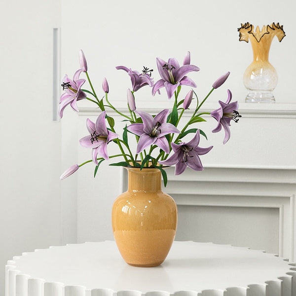 Contemporary Vases for Modern Home Decor, Handmade Liuli Vases, Color Glaze Vase, Yellow Glass Bud Vases, Centerpiece Vases on Table-Silvia Home Craft