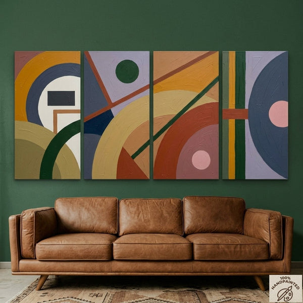 Modern Contemporary Paintings, Geometric Abstract Paintings, Hand Painted Canvas Art, Multi Panel Wall Painting-Silvia Home Craft