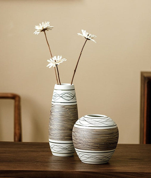 Large Flower Vase on Table, Modern Bouquet Flower Vases, Centerpiece on Dining Table, Handmade Pottery Flower Vases Urn, Water Holding Flower Vases-Silvia Home Craft