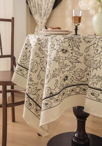 Large Flower Pattern Table Cover for Dining Room Table, Rectangular Tablecloth for Dining Table, Modern Rectangle Tablecloth for Oval Table-Silvia Home Craft