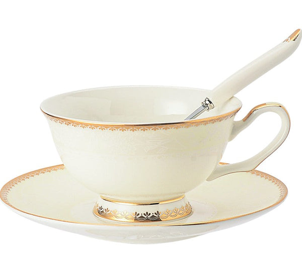 Bone China Porcelain Coffee Cup Set, White Ceramic Cups, Elegant British Ceramic Coffee Cups, Unique Tea Cup and Saucer in Gift Box-Silvia Home Craft