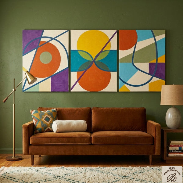 Abstract Paintings for Mid Century Modern Living Room, Multi Panel Canvas Art, Geometric Pattern Contemporary Artwork-Silvia Home Craft