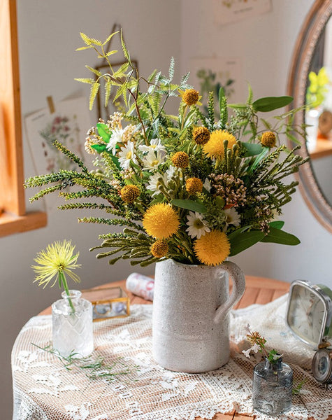 Beautiful Modern Artificial Flowers for Dining Room Table, Dandelion, Wheat Branch, Eucalyptus Globulus, Unique Flower Arrangement for Home Decoration-Silvia Home Craft