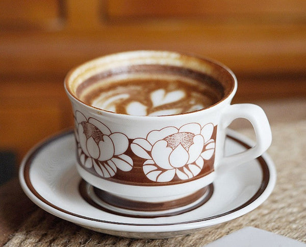 Elegant Ceramic Coffee Cups, Flower Porcelain Tea Cup Saucer Set, Beautiful British Tea Cups, Traditional English Tea Cup and Saucer-Silvia Home Craft