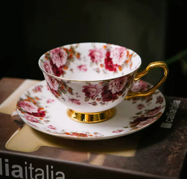 Unique Royal Coffee Cup and Saucer, Elegant Flower Ceramic Cups, Creative Porcelain Tea Cup Saucer Set, Beautiful British Tea Cups-Silvia Home Craft