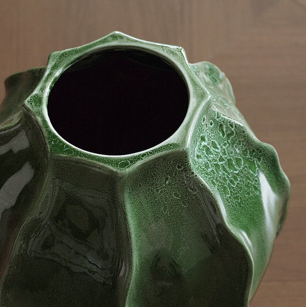 Handmade Modern Flower Vase, Centerpiece Ceramic Bouquet Vases, Large Contemporary Vases on Dining Table, Green Porcelain Vases for Modern Home Decor-Silvia Home Craft