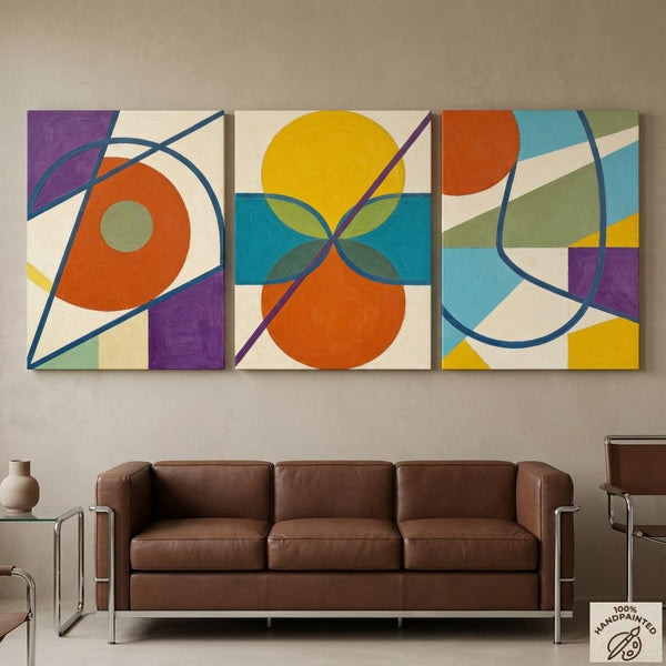 Abstract Paintings for Mid Century Modern Living Room, Multi Panel Canvas Art, Geometric Pattern Contemporary Artwork-Silvia Home Craft
