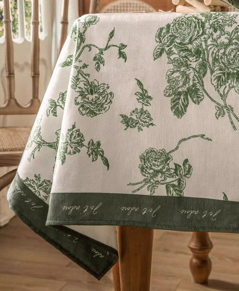 Chenille Flower Tablecloth for Dining Table, Elegant French Style Table Cover for Dining Room Table, Modern Rectangle Tablecloth for Oval Table-Silvia Home Craft