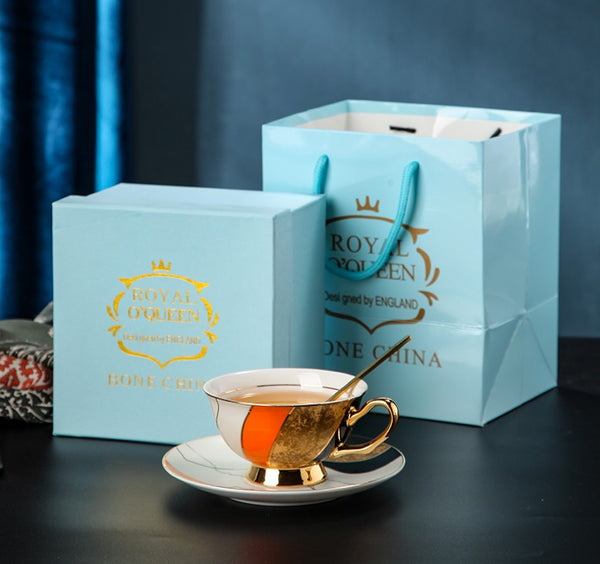 Elegant Royal Ceramic Coffee Cups, 6.8 oz Tea Cup and Saucer in Gift Box as Birthday Gift, Beautiful British Tea Cups, Creative Porcelain Tea Cup Set-Silvia Home Craft