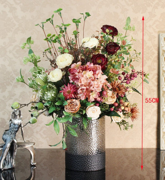 Creative Modern Artificial Floral Arrangement for Bedroom, Large Bunch of Flowers Arrangement Interior Design, Creative Faux Silk Floral Bouquet Table Centerpiece-Silvia Home Craft