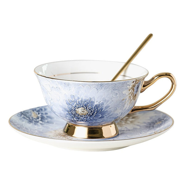 Unique Tea Cups and Saucers in Gift Box, Blue and Pink Beautiful British Tea Cups, Elegant Ceramic Coffee Cups, Creative Bone China Porcelain Tea Cup Set-Silvia Home Craft