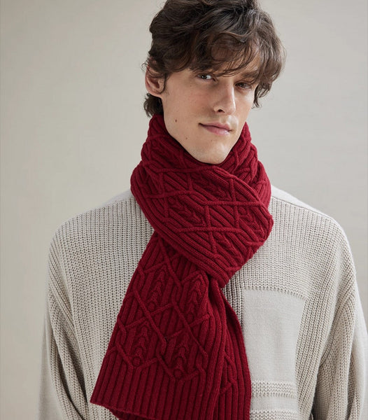 Business Wool Scarf for Gentleman, Casual Scarf Men, Men's Wool Scarf Winter, Thick Wool Scarf, Men's Winter Scarf, Formal Men Scarf Styles, Red Fashion Scarf-Silvia Home Craft