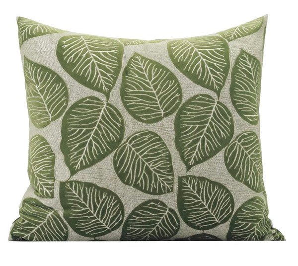 Contemporary Modern Sofa Pillows, Green Leaves Square Modern Throw Pillows for Couch, Simple Decorative Throw Pillows, Large Throw Pillow for Interior Design-Silvia Home Craft