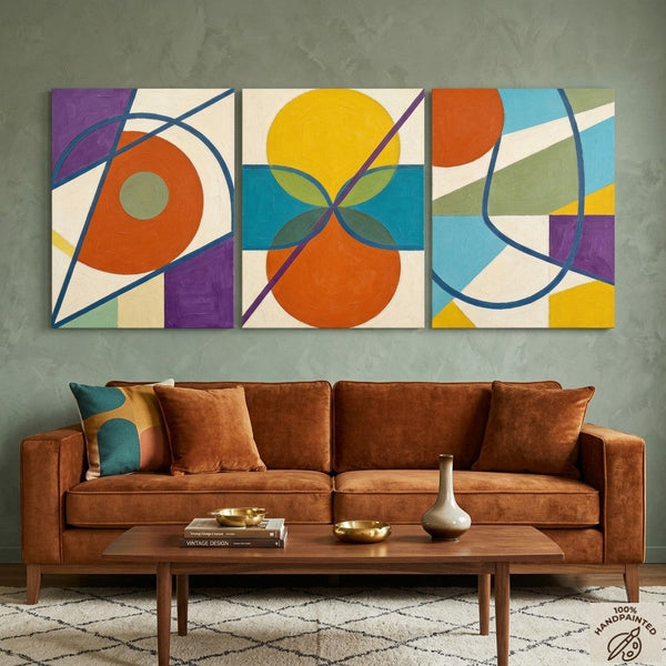 Abstract Paintings for Mid Century Modern Living Room, Multi Panel Canvas Art, Geometric Pattern Contemporary Artwork-Silvia Home Craft