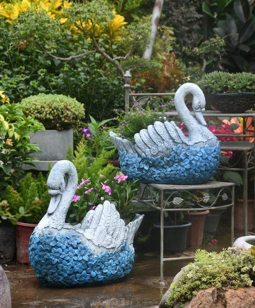 Large Swan Statue for Garden, Swan Flower Pot, Animal Statue for Garden Courtyard Ornament, Villa Outdoor Decor Gardening Ideas-Silvia Home Craft