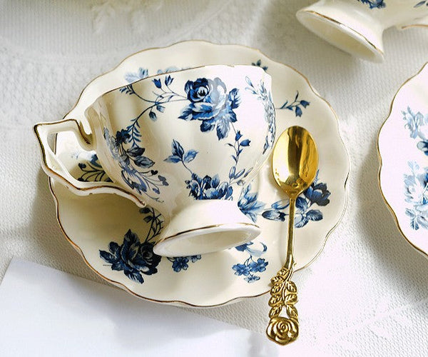 Elegant Vintage Ceramic Coffee Cups for Traditional Afternoon Tea, Royal Ceramic Cups, French Style China Porcelain Tea Cup Saucer Set, 6.8 oz Tea Cup and Saucers-Silvia Home Craft