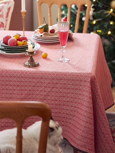 Simple Modern Rectangle Tablecloth for Dining Room Table, Knitted Plaid Embroidery Farmhouse Table Cloth, Square Tablecloth for Round Table-Silvia Home Craft