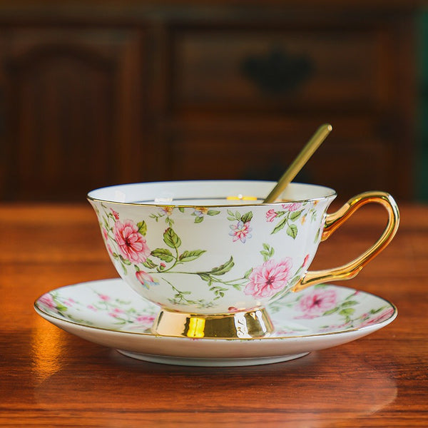 Porcelain Tea Cup Saucer Set of 2 Cups, Flower Tea Cup and Saucer Set in Gift Box, Floral Ceramic Coffee Cup with Saucer, Beautiful British Tea Cup and Saucer-Silvia Home Craft