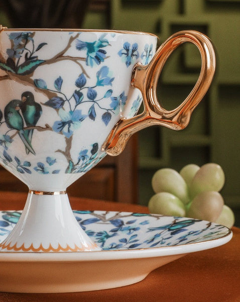 Ceramic Tea Cups and Saucers in Gift Box, British Tea Cup set, Elegant Ceramic Coffee Cups, Creative Porcelain Tea Cup Set and Saucer-Silvia Home Craft