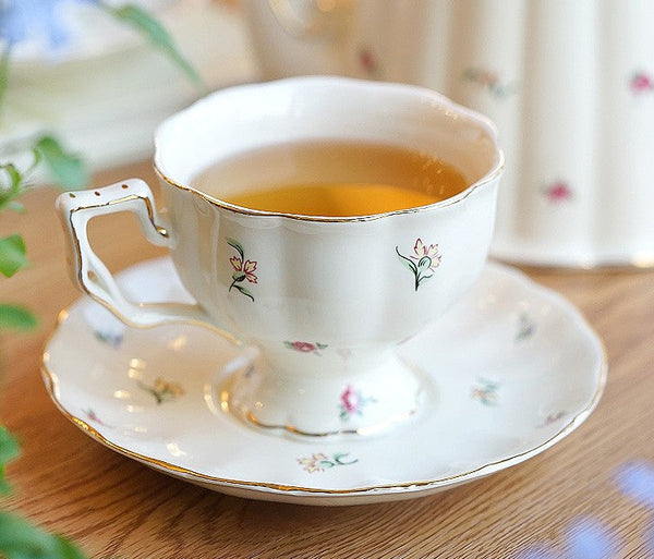 Bone China Porcelain Tea Cup Set, Beautiful British Tea Cups, Traditional English Tea Cups and Saucers, Unique Ceramic Coffee Cups-Silvia Home Craft