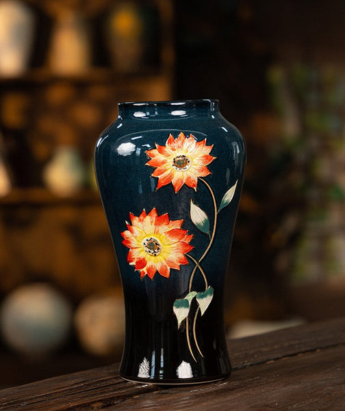 Ceramic Bouquet Vases, Sunflower Vases on Table, Porcelain Flower Vases, Dining Table Centerpiece, Handmade Water Holding Flower Vase-Silvia Home Craft