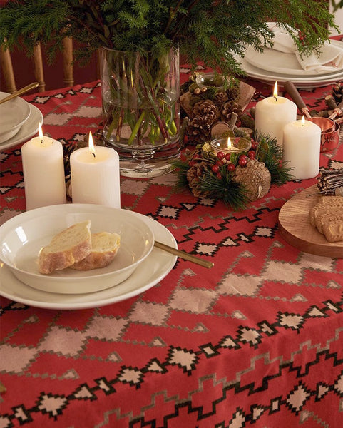 Red Christmas Holiday Tablecloth for Oval Table, Large Modern Rectangle Tablecloth for Dining Room Table, Square Table Covers for Kitchen, Farmhouse Table Cloth for Round Table-Silvia Home Craft