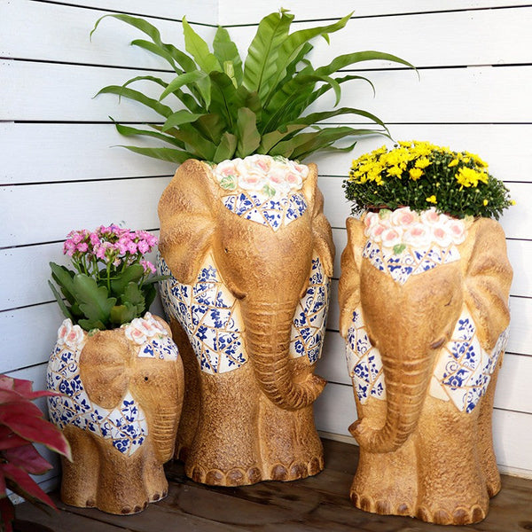 Modern Outdoor Garden Flower Pots, Oversized Garden Flower Pot, Extra Large Elephant Garden Flowerpots, Animal Statue for Garden Ornaments, Large Resin Statue for Garden-Silvia Home Craft