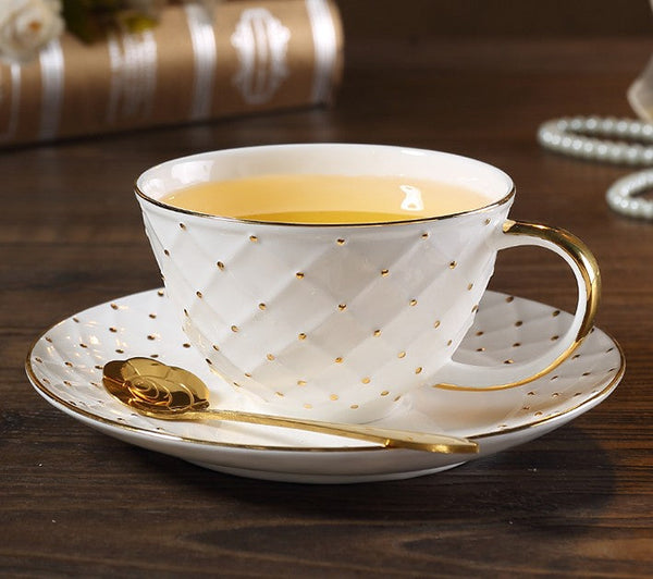 Elegant Ceramic Tea Cups, 6.8 oz Tea Cup and Saucer in Gift Box as Birthday Gift, Beautiful British Tea Cups, Creative Porcelain Tea Cup Set-Silvia Home Craft