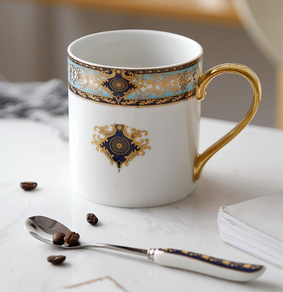 Elegant Ceramic Coffee Mug, Beautiful British Tea Cups, Large Royal Porcelain Mug, Large Capacity Ceramic Mugs for Office-Silvia Home Craft