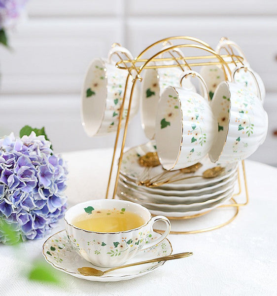 Unique Ceramic Coffee Cups, Creative Porcelain Tea Cup Saucer Set, Traditional English Tea Cup and Saucer, Afternoon British Tea Cups-Silvia Home Craft